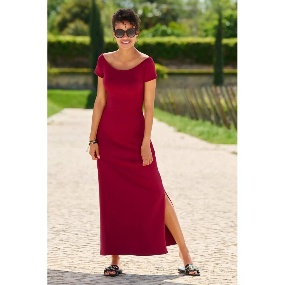 Boston Proper Maxi Dress Womens Small Off The Shoulder Short Sleeve French Terry